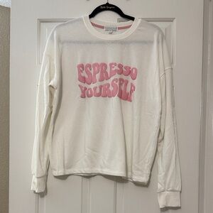 P.J. Salvage “Espresso Yourself”Cream Sweatshirt with Pink Accent